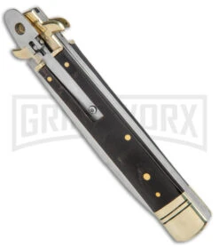 AKC 9" Ebony Leverlock Automatic Stiletto Bayonet Knife - Satin Plain 6 AKC 9" Ebony Leverlock Automatic Stiletto Bayonet Knife - Satin Plain -Kershaw Sale Store AKC Leverletto LL Ebony Satin Bayo BHQ 139882 jr spine large