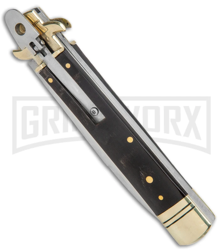 AKC 9" Ebony Leverlock Automatic Stiletto Bayonet Knife - Satin Plain 2 AKC 9" Ebony Leverlock Automatic Stiletto Bayonet Knife - Satin Plain - Image 2