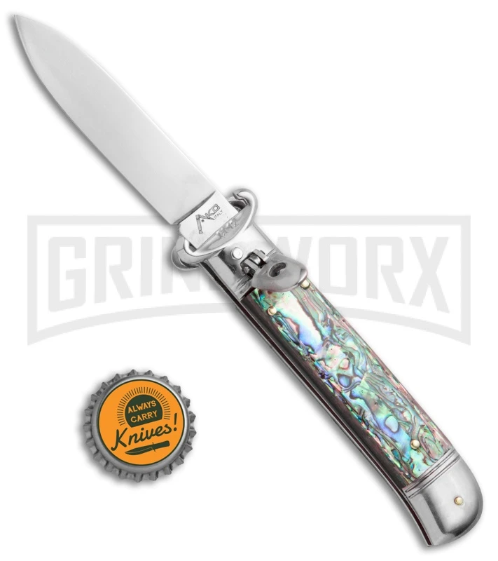 AKC 8" Shot Shell Puller Lever Lock Abalone Automatic Knife - Flat Plain 4 AKC 8" Shot Shell Puller Lever Lock Abalone Automatic Knife - Flat Plain - Image 4