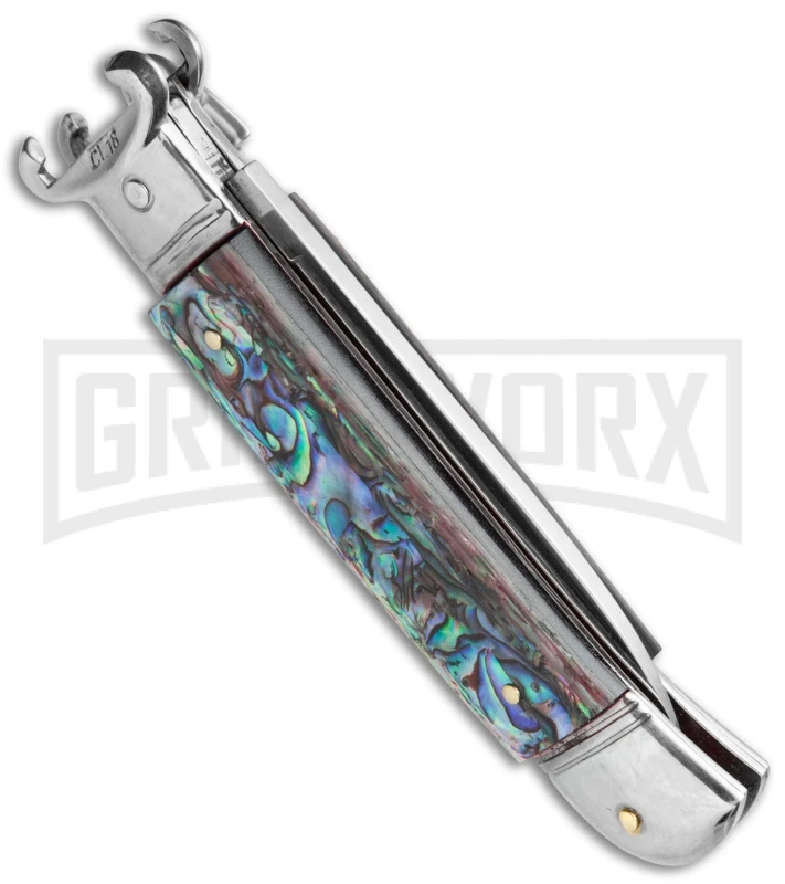 AKC 8" Shot Shell Puller Lever Lock Abalone Automatic Knife - Flat Plain 3 AKC 8" Shot Shell Puller Lever Lock Abalone Automatic Knife - Flat Plain - Image 3