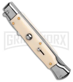 AKC 9" Italian Stiletto Swinguard Sim Ivory Automatic Knife - Polish Plain 4 AKC 9" Italian Stiletto Swinguard Sim Ivory Automatic Knife - Polish Plain -Kershaw Sale Store AKC Swinguard 9in Automatic Italian Stiletto Sim Ivory 4in Polish Bayonet BHQ 180886 hd spine large