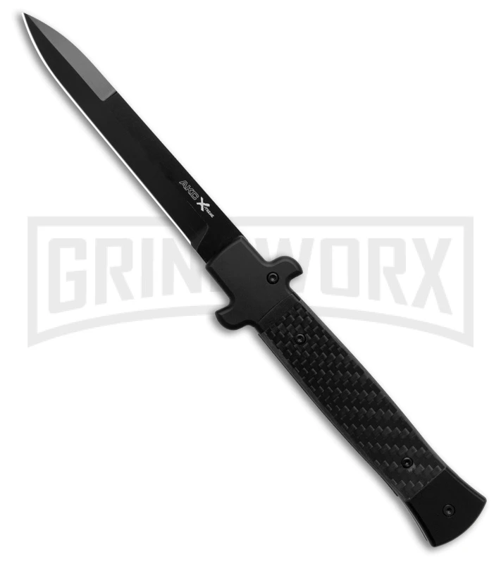 AKC X-Treme Shadow Black Carbon Fiber Bolster Release Auto Knife - Black Plain 1 AKC X-Treme Shadow Black Carbon Fiber Bolster Release Auto Knife - Black Plain