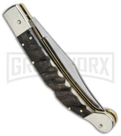AGA Campolin Sahara Ram Horn Italian Stiletto Automatic Knife - Mirror Plain -Kershaw Sale Store Aga Campolin 9in Sahara Italian Stiletto Auto Ram Horn Mirror BHQ 90703 jr side large