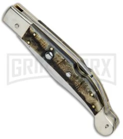 AGA Campolin Sahara Ram Horn Italian Stiletto Automatic Knife - Mirror Plain -Kershaw Sale Store Aga Campolin 9in Sahara Italian Stiletto Auto Ram Horn Mirror BHQ 90703 jr spine large
