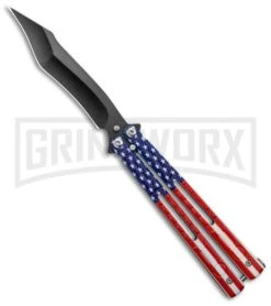 American Flag Balisong Butterfly Knife Black - Blade Pain