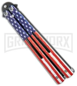 American Flag Balisong Butterfly Knife Black - Blade Pain -Kershaw Sale Store American Flag Balisong Butterfly Black Blade BF 202 5 GX 37597 jr side large
