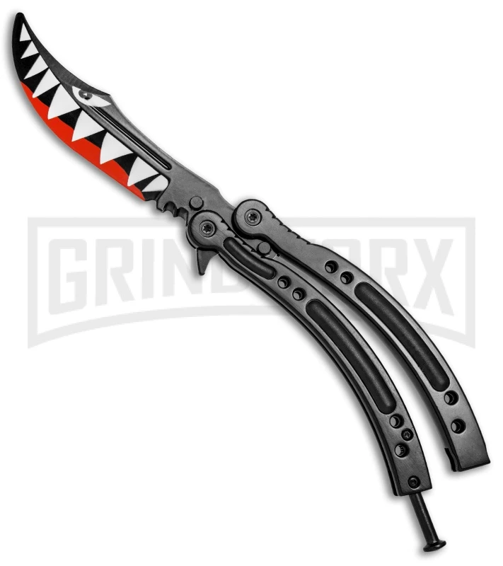 Andux CS Black Balisong Butterfly Trainer - Shark Bomber Plain 1 Andux CS Black Balisong Butterfly Trainer - Shark Bomber Plain