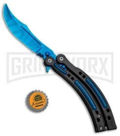 Andux CS Black Balisong Butterfly Knife W/ Blue Inlays - Bowie Blue Plain -Kershaw Sale Store Andux CS Black Balisong Butterfly Blue Inlays Bowie Blue Plain PBF4T BF310477 4 GX 33138 jr bottlecap large