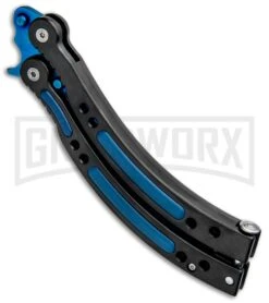 Andux CS Black Balisong Butterfly Knife W/ Blue Inlays - Bowie Blue Plain -Kershaw Sale Store Andux CS Black Balisong Butterfly Blue Inlays Bowie Blue Plain PBF4T BF310477 4 GX 33138 jr side large