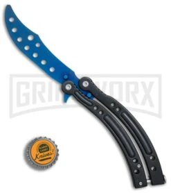 Andux CS Black Balisong Butterfly Trainer - Blue Holes -Kershaw Sale Store Andux CS Black trainer blue holes BP 24579 er bottlecap large