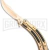 Andux CS Gold Balisong Butterfly Knife W/Black Inlays- Plain 9 Andux CS Gold Balisong Butterfly Knife W/Black Inlays- Plain -Kershaw Sale Store Andux CS Gold Balisong Butterfly Black Inlay Bowie Plain GX 35606 jr large