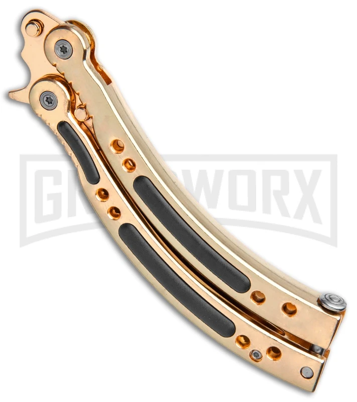 Andux CS Gold Balisong Butterfly Knife W/Black Inlays- Plain 3 Andux CS Gold Balisong Butterfly Knife W/Black Inlays- Plain - Image 3