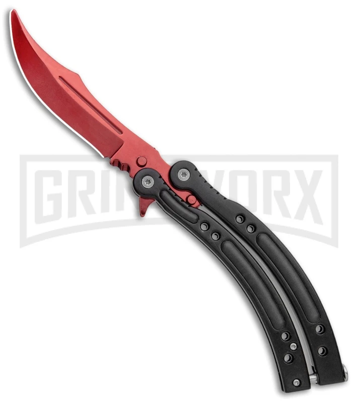 Andux CS Red/Black Balisong Butterfly Kinfe W/Black Handle/ Inlays -Red Plain 1 Andux CS Red/Black Balisong Butterfly Kinfe W/Black Handle/ Inlays -Red Plain