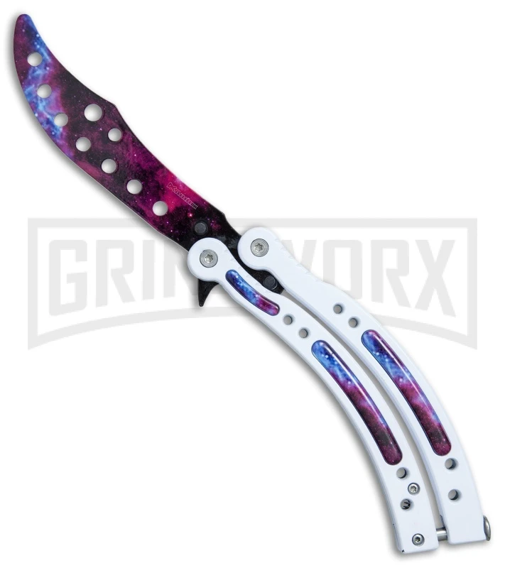 Andux CS White/Stardust Balisong Butterfly Trainer - Stardust Holes 1 Andux CS White/Stardust Balisong Butterfly Trainer - Stardust Holes