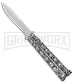 Andux Skull Fly Gray Butterfly Knife - Polished Bayo