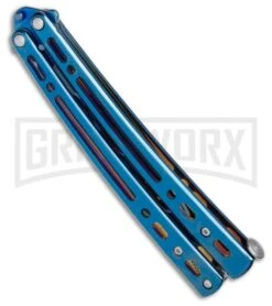 Andux Spectre Blue Balisong Butterfly Trainer - Tanto Blue -Kershaw Sale Store Andux Spectre Blue trainer tanto blue BP 24593 er spine large