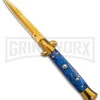 9" Anomaly Stiletto Blue Pearlex Automatic Knife - Gold Bayo -Kershaw Sale Store Anomaly 9in stiletto blue pealex ak gold bayo gx 39374 td large