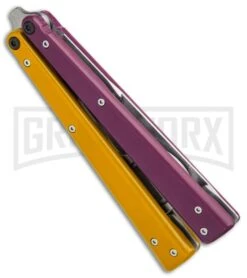 BB Barfly Pro Purple/Yellow Bottle Opener Butterlfy Trainer 5 BB Barfly Pro Purple/Yellow Bottle Opener Butterlfy Trainer -Kershaw Sale Store BB Barfly Pro Model Bottle Opener Butterfly Trainer Purple Yellow BHQ 87778 er side 2 large