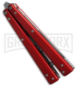 BB Barfly Pro V3 Red Bottle Opener Butterfly Trainer - Satin Plain -Kershaw Sale Store BB Barfly Pro V3 Red Bottle Opener Butterlfy Trainer BHQ 87773 td side large