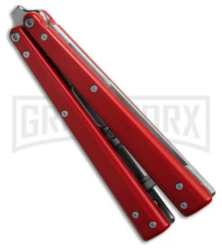 BB Barfly Pro V3 Red Bottle Opener Butterfly Trainer - Satin Plain -Kershaw Sale Store BB Barfly Pro V3 Red Bottle Opener Butterlfy Trainer BHQ 87773 td spine large