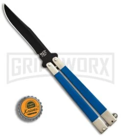 Bear & Son Blue G-10 Butterfly Knife - Black Plain 7 Bear & Son Blue G-10 Butterfly Knife - Black Plain -Kershaw Sale Store Bear Butterfly Knive blue G10 handles Black Plain BHQ 87253 er bottlecap large