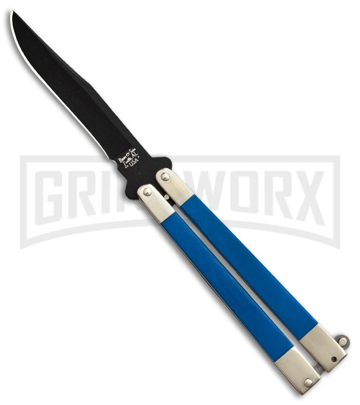 Bear & Son Blue G-10 Butterfly Knife - Black Plain 1 Bear & Son Blue G-10 Butterfly Knife - Black Plain