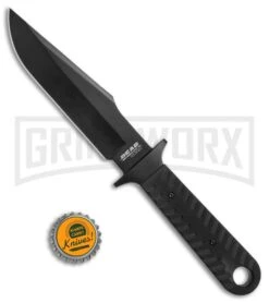 Bear Edge Bowie Black G-10 Fixed Blade With Ballistic Sheath - Black Plain -Kershaw Sale Store Bear Edge Bowie black G10 balistic sheath black 61108 BHQ 68027 er size large