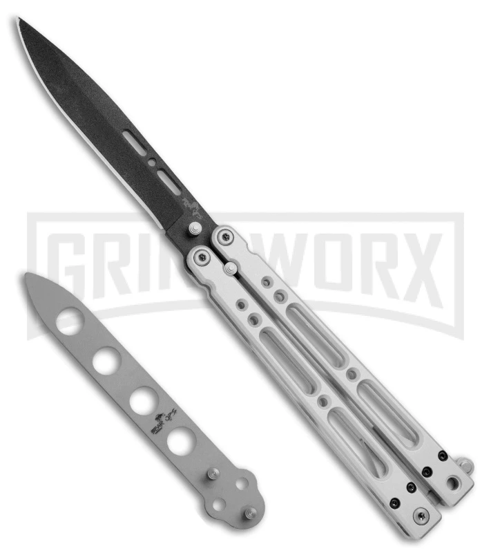 Bear OPS Bear Song IV Silver Balisong Butterfly Knife W/Trainer - Black Plain 1 Bear OPS Bear Song IV Silver Balisong Butterfly Knife W/Trainer - Black Plain