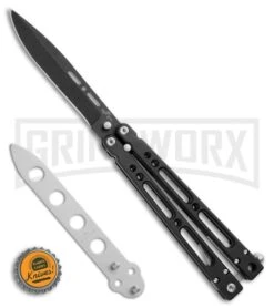 Bear OPS Bear Song IV Black Balisong Butterfly Knife W/Trainer - Black Plain 11 Bear OPS Bear Song IV Black Balisong Butterfly Knife W/Trainer - Black Plain -Kershaw Sale Store Bear Ops Bear Song IV Butterfly Black Aluminum Trainer Black BHQ 75569 jr bottlecap large