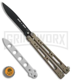 Bear OPS Bear Song IV Light Sand Balisong Butterfly Knife W/Trainer - Black -Kershaw Sale Store Bear Ops Bear Song IV Light Sand trainer black BHQ 78831 er bottlecap large