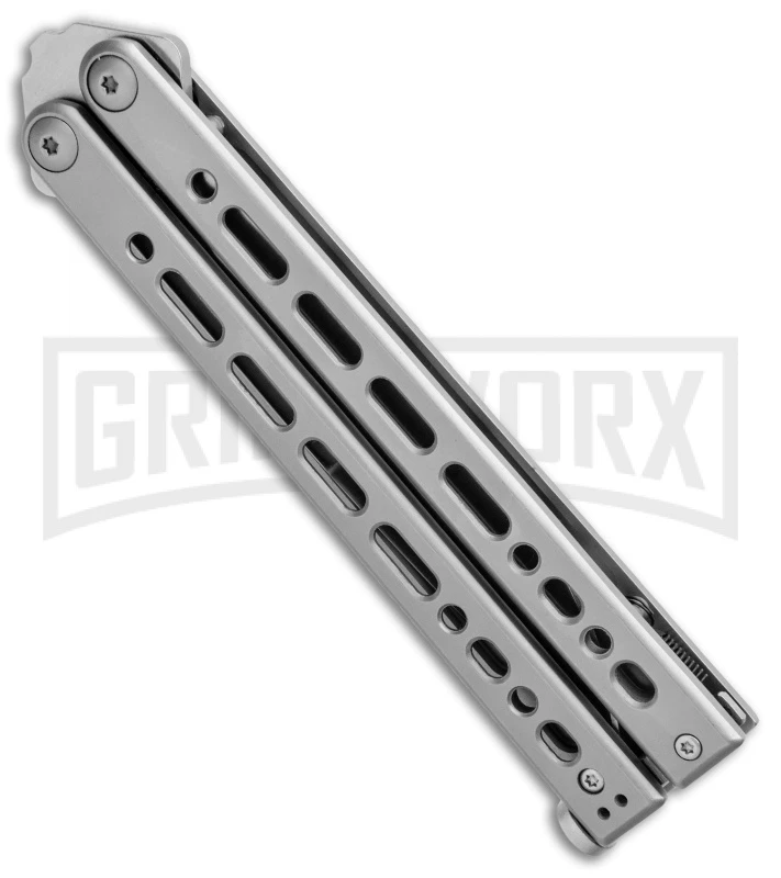 Bear Ops Bear Song VIII Gray Butterfly Knife - Clip Point Satin Plain 2 Bear Ops Bear Song VIII Gray Butterfly Knife - Clip Point Satin Plain - Image 2