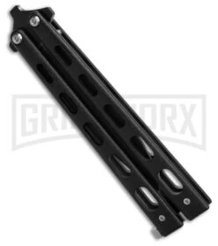 Bear & Son 115B Black Butterfly Knife - Black Plain -Kershaw Sale Store Bear Son 115B Large Butterfly Knife Black 4in Black BHQ 50072 td side1 large