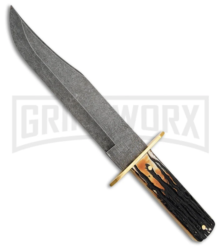 Bear & Son American Bowie India Stag Bone Fixed Blade Knife - Damascus Plain 2 Bear & Son American Bowie India Stag Bone Fixed Blade Knife - Damascus Plain - Image 2