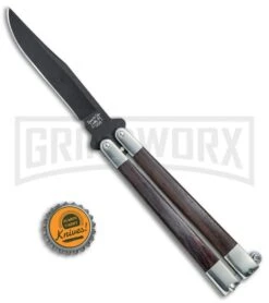 Bear & Son Black Walnut Butterfly Knife - Black Plain -Kershaw Sale Store Bear Son Butterfly Knife Black Walnut Black BW17T BHQ 77785 jr bottlecap large
