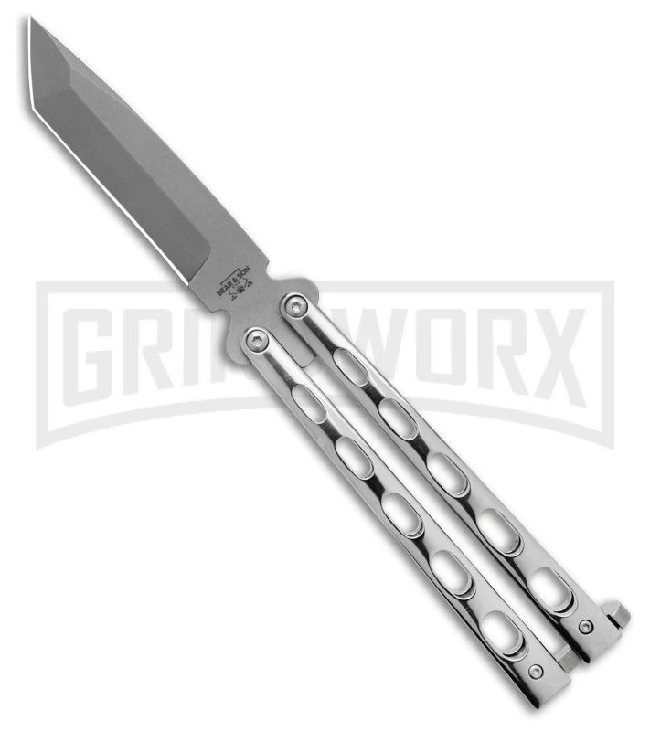 Bear & Son Knives SS14A Stainless Steel Butterfly Knife - Tanto Bead Blast 1 Bear & Son Knives SS14A Stainless Steel Butterfly Knife - Tanto Bead Blast