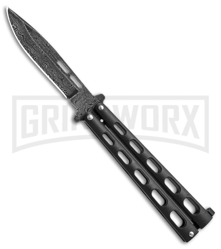 Bear & Son 115D Black Butterfly Knife - Damascus Plain 1 Bear & Son 115D Black Butterfly Knife - Damascus Plain