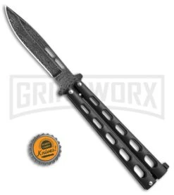 Bear & Son 115D Black Butterfly Knife - Damascus Plain 7 Bear & Son 115D Black Butterfly Knife - Damascus Plain -Kershaw Sale Store Bear Son Butterfly black damascus BHQ 50074 er size jr large