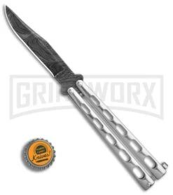 Bear &Son Knives SS14D Stainless Steel Butterfly Knife - Clip Point Damascus -Kershaw Sale Store Bear Son Clip Point Butterfly SS Damascus BHQ 88016 er bottlecap large