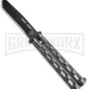 Bear & Son 115 Tanto Silver Vein Butterfly Knife - Black Plain -Kershaw Sale Store Bear Son Large Butterfly Silver Speckle Black Tanto 115TAN BHQ 52096 jr 1 large