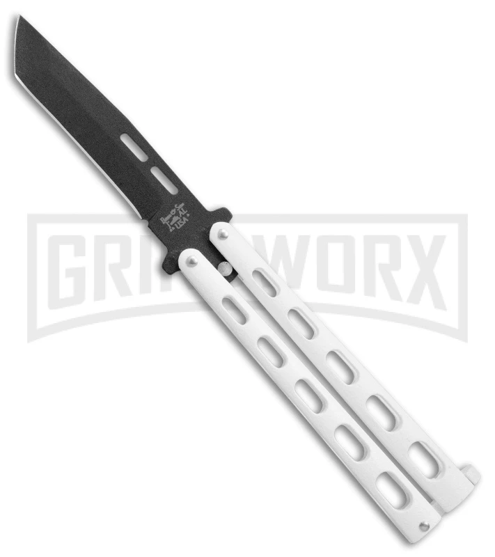 Bear & Son 115TANW White Butterfly Knife - Tanto Black Plain 1 Bear & Son 115TANW White Butterfly Knife - Tanto Black Plain