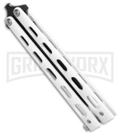 Bear & Son 115W White Butterfly Knife - Black Plain 4TH18 -Kershaw Sale Store Bear Son Large Clip Point Butterfly Knife White 4in Black BHQ 77306 td side large