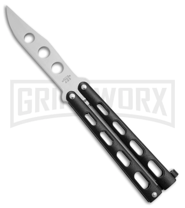 Bear And Son Knives 113BTR Small Black Trainer Butterfly Knife - Satin Plain 1 Bear And Son Knives 113BTR Small Black Trainer Butterfly Knife - Satin Plain