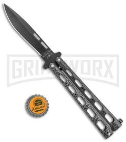 Bear & Son 115 Silver Speckle Butterfly Knife - Black Plain -Kershaw Sale Store Bear and Son 115 Large Butterfly Silver Speckle Black BHQ 50070 jr bottlecap large