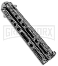Bear & Son Knives Gray Large 117 Balisong Butterfly Knife - Satin Plain -Kershaw Sale Store Bear and Son 117 Large Butterfly Gray Satin BC117 BHQ 39154 jr side large
