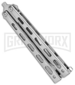 Bear & Son Silver Stainless Steel Butterfly 30th Anniversary Clip Point Satin -Kershaw Sale Store Bear and Son 30th Anniversary Polished Butterfly ANNSS14 S35 BHQ 121784 jr side large