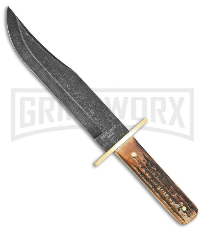 Bear & Son American Bowie India Stag Bone 12" Fixed Blade Knife - Damascus Plain 1 Bear & Son American Bowie India Stag Bone 12" Fixed Blade Knife - Damascus Plain