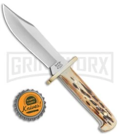 Bear & Son Baby Bowie India Stag Bone Fixed Blade - Satin Plain -Kershaw Sale Store Bear and Son Baby Bowie India Stag Satin BHQ 71956 jr bottlecap large