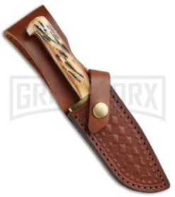 Bear & Son Baby Bowie India Stag Bone Fixed Blade - Satin Plain -Kershaw Sale Store Bear and Son Baby Bowie India Stag Satin BHQ 71956 jr sheath large
