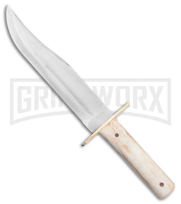 Bear & Son Bowie White Bone Fixed Blade - Satin Plain 1 Bear & Son Bowie White Bone Fixed Blade - Satin Plain