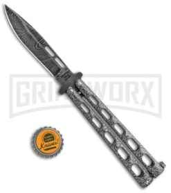 Bear & Son 115DSV Silver Vein Butterfly Knife - Damascus Plain -Kershaw Sale Store Bear and Son Butterfly Black Damascus 115DSV BHQ 83522 jr bottlecap large